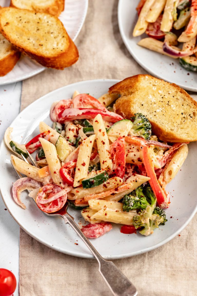 Vegan Pasta Primavera with Garlic Cashew Sauce