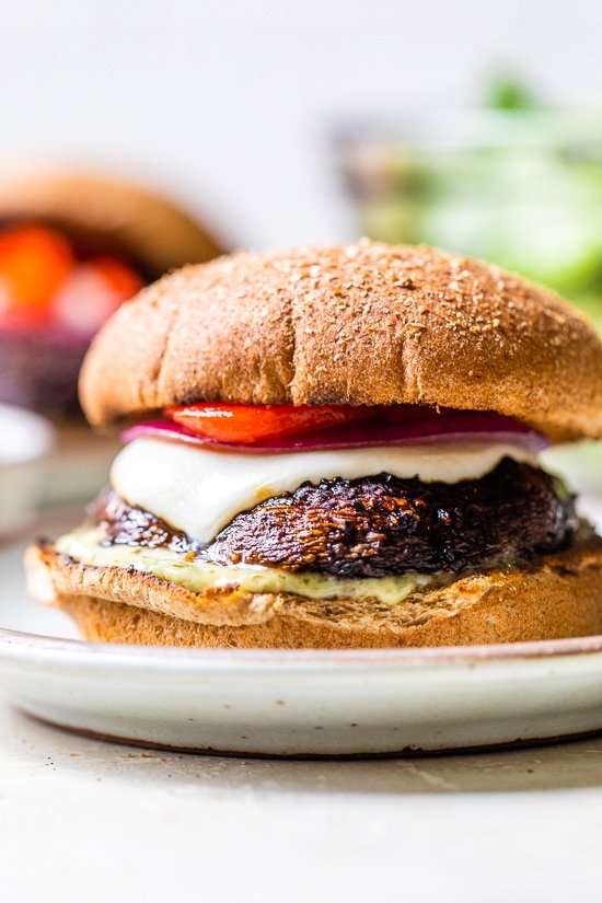 Portobello Burger with Mozzarella and Pesto Mayo