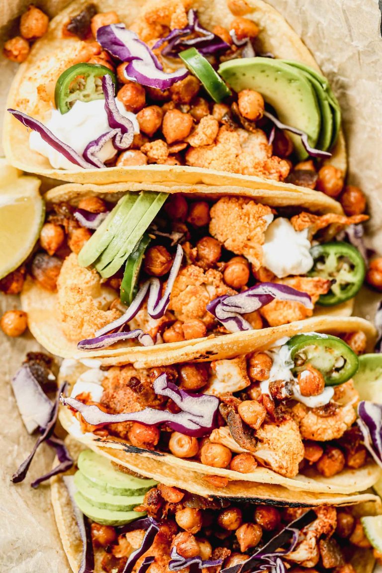 Cauliflower Tacos with Crispy Chickpeas {Vegetarian}