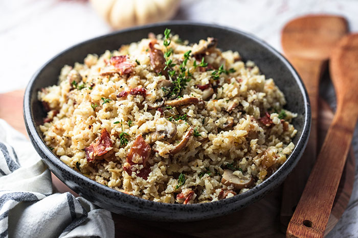 Mushroom and Bacon Cauliflower Rice Risotto Recipe